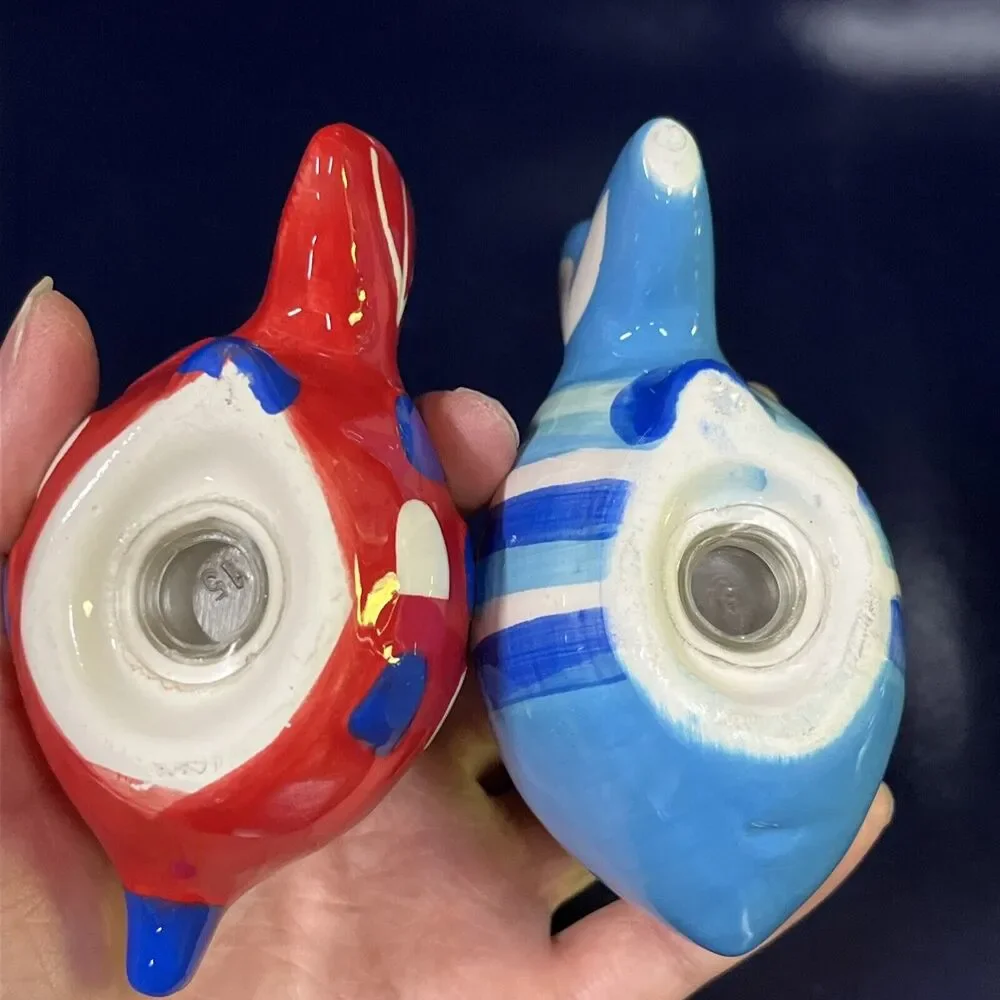 Set Of Ceramic Fish Salt & Pepper Shakers Red/Blue Beach House Tropical -‎ T 7-3